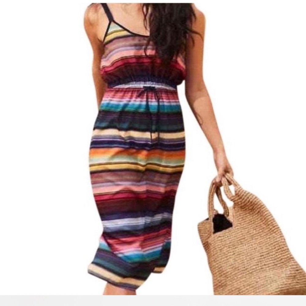 Athleta Havana Rainbow Striped Multicolor Midi Dress